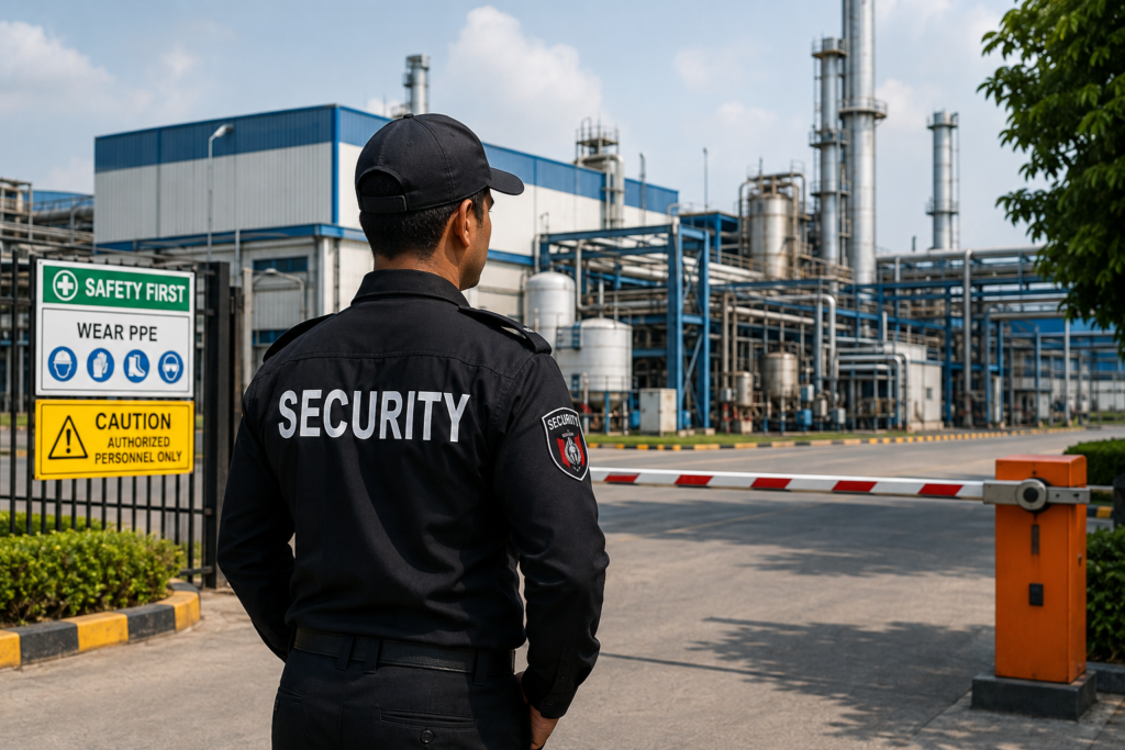 Industrial Security Services in Karnal with trained security guard at industrial facility